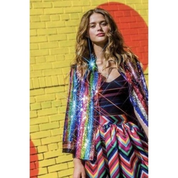 Alice + Olivia Keir Rainbow Sequin Boxy Top